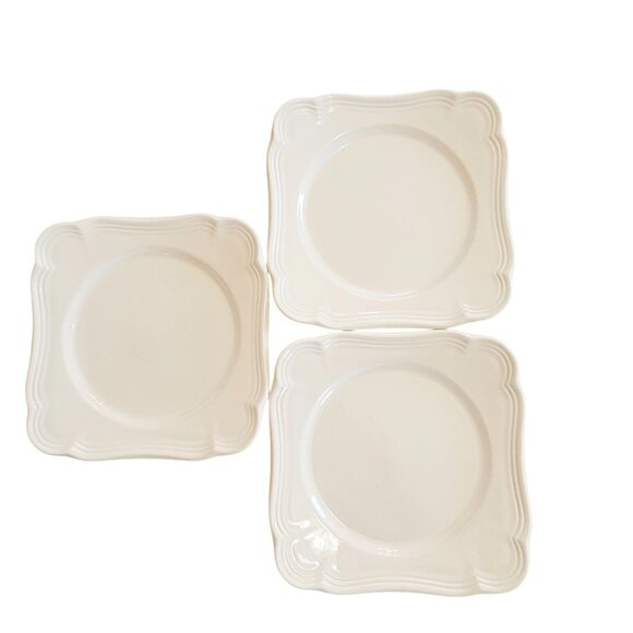 3 Mikasa French Countryside Square Salad Plates Cream Ceramic 8" Oven  Dishwashe - Picture 1 of 11